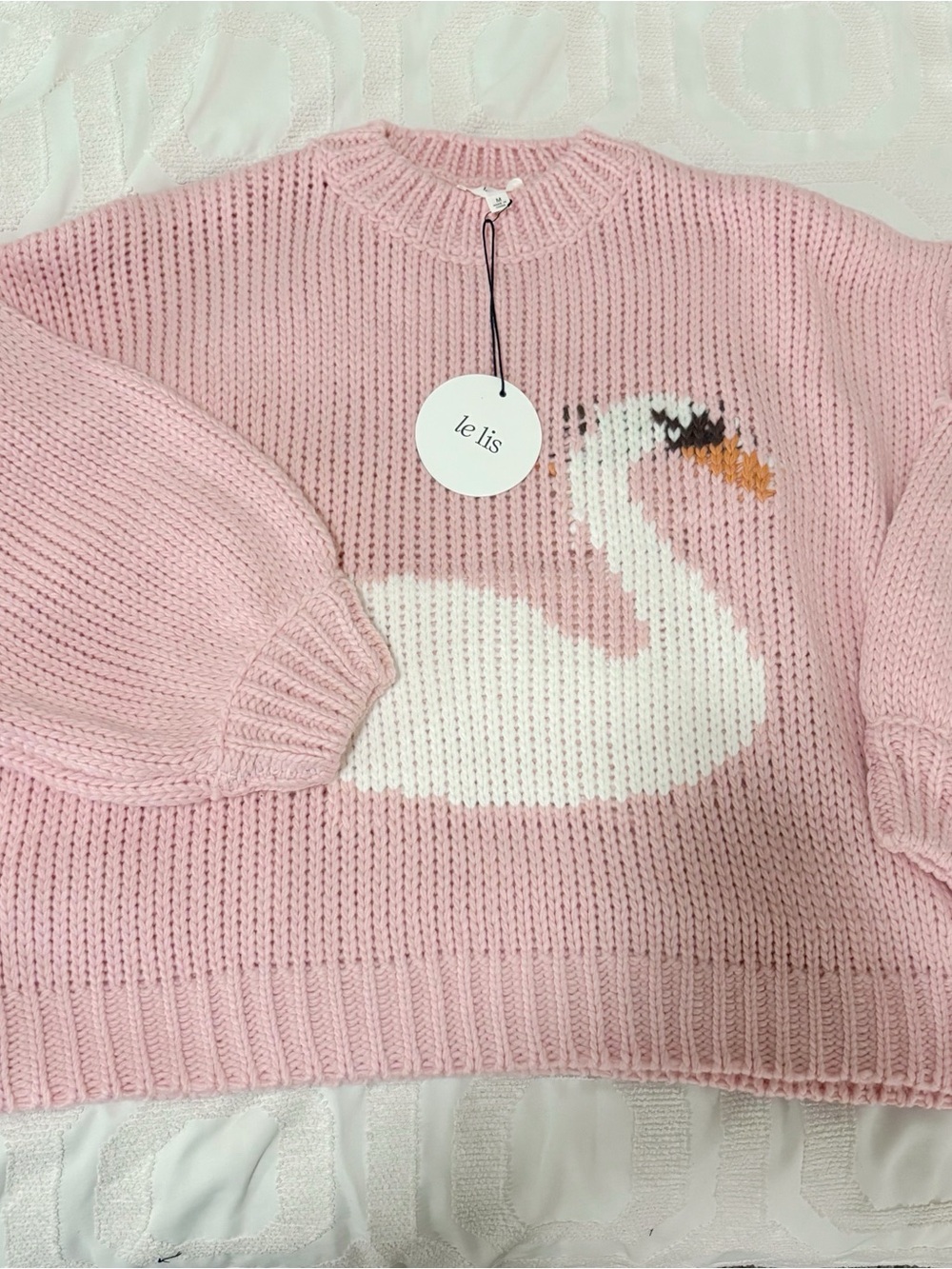 Le Lis Pink Crewneck Sweater with Swan Motif